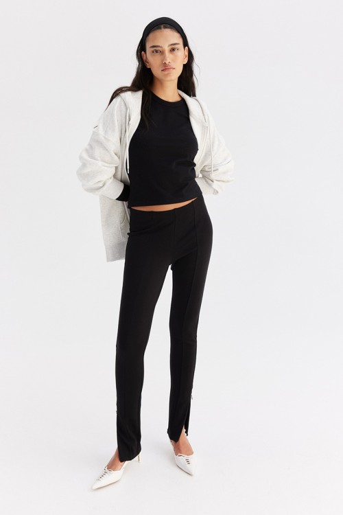 Zip-Hem Thick Jersey Leggings